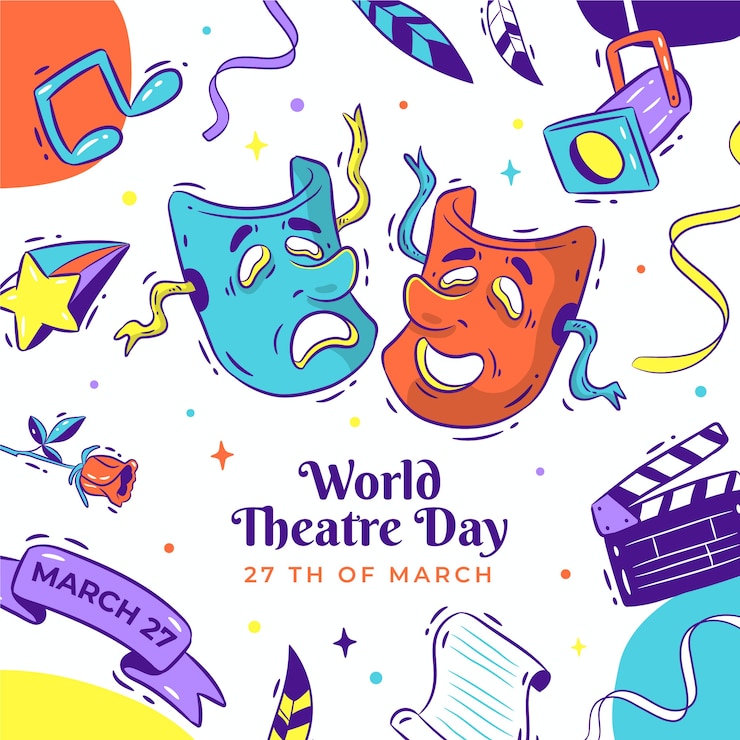 Vector gratuito dibujado a mano ilustración del día mundial del teatro