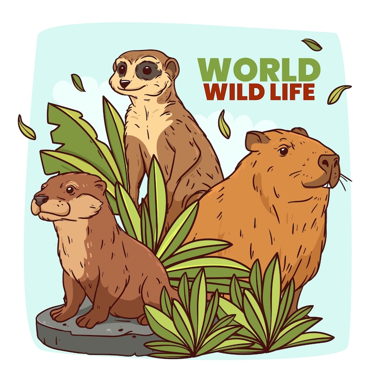 Vector gratuito dibujado a mano ilustración del día mundial de la vida silvestre