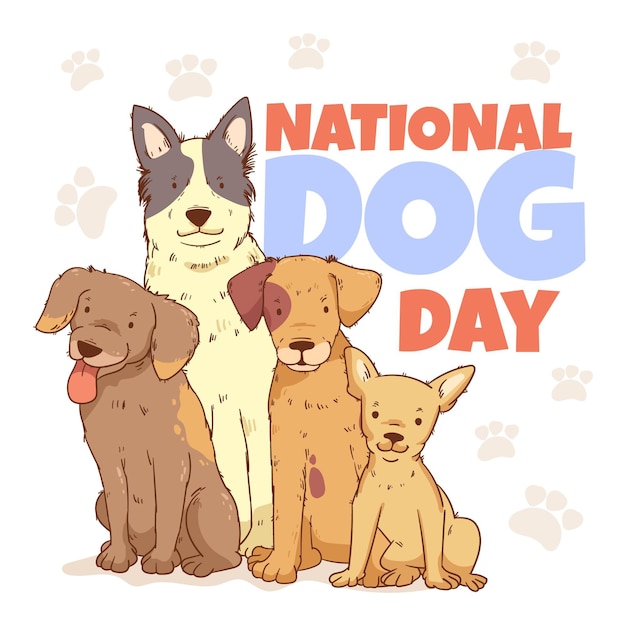 Vector gratuito dibujado a mano ilustración del día nacional del perro