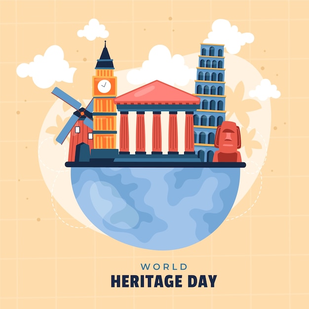 Vector gratuito dibujado a mano ilustración del día del patrimonio mundial