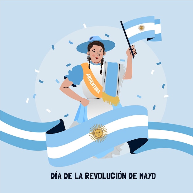 Vector gratuito dibujado a mano ilustración de dia de la revolucion de mayo argentino