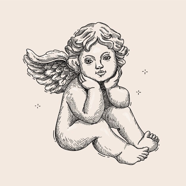 Dibujado a mano ilustración de dibujo de ángel bebé