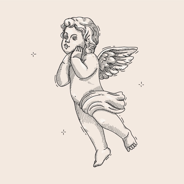Dibujado a mano ilustración de dibujo de ángel bebé