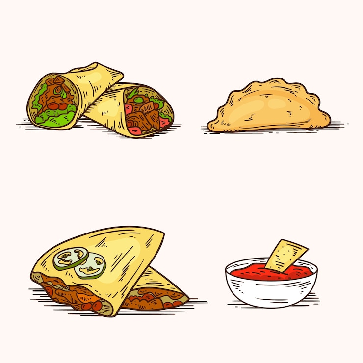 Vector gratuito dibujado a mano ilustración de dibujo de comida mexicana