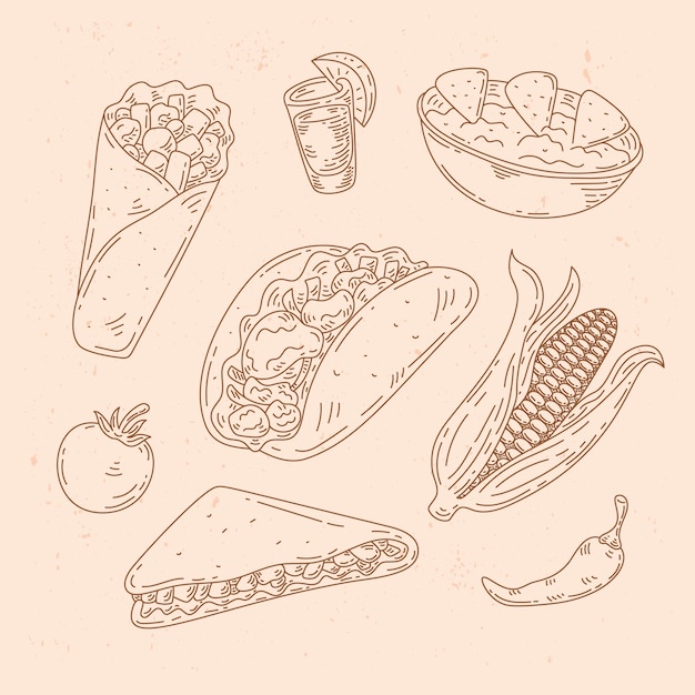 Dibujado a mano ilustración de dibujo de comida mexicana