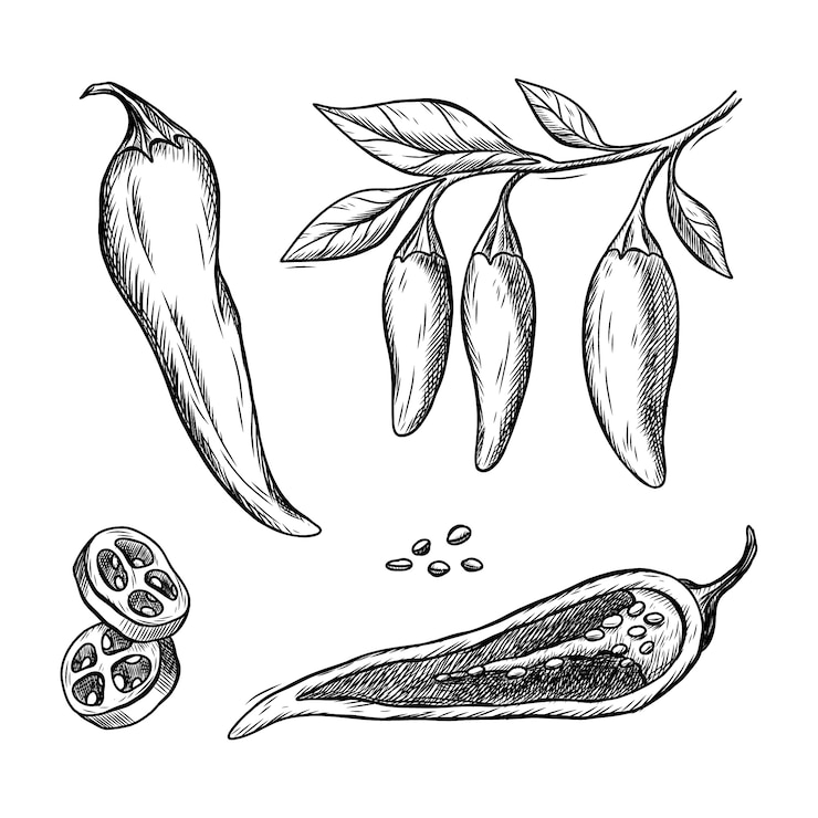 Vector gratuito dibujado a mano ilustración de dibujo de jalapeño
