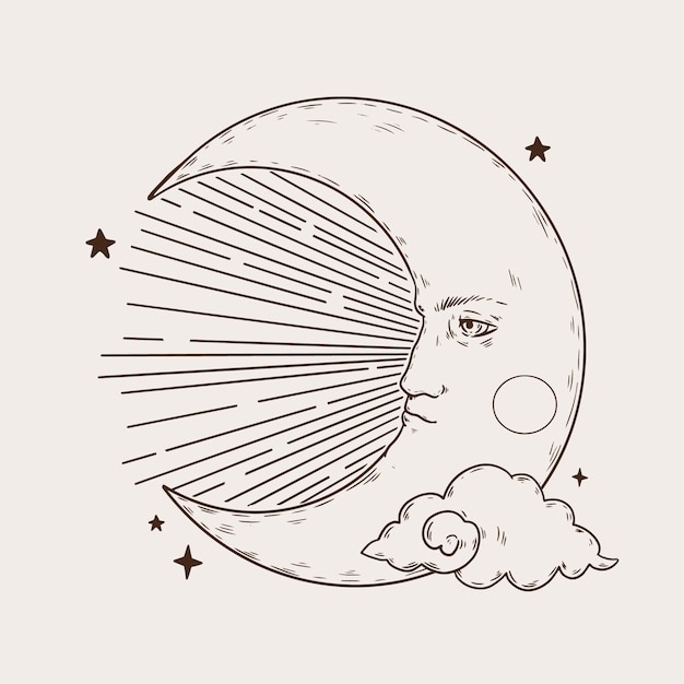 Dibujado a mano ilustración de dibujo de luna creciente