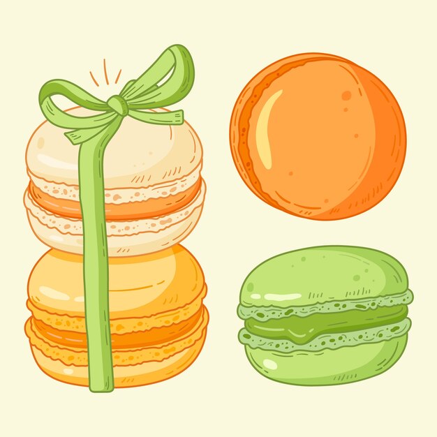 Dibujado a mano ilustración de dibujo de macarrones
