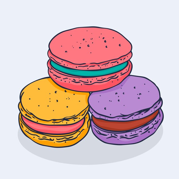 Dibujado a mano ilustración de dibujo de macarrones
