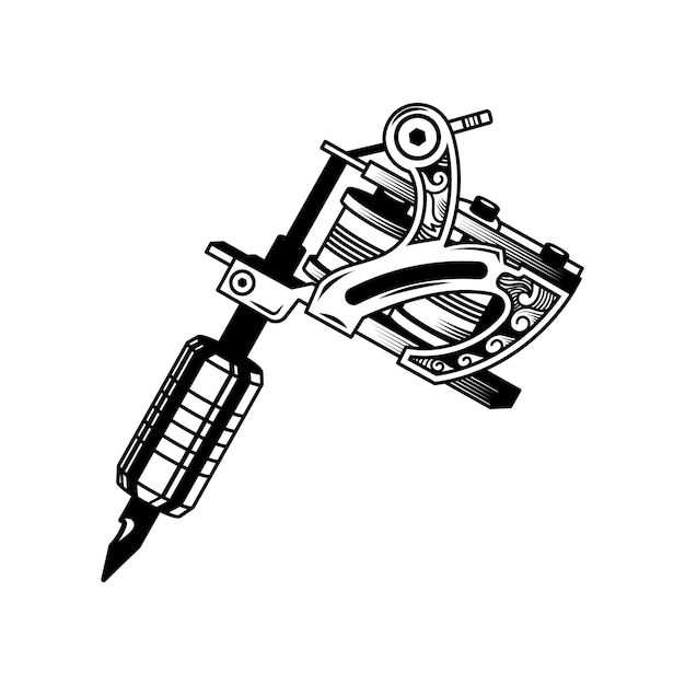 Dibujado a mano ilustración de dibujo de pistola de tatuaje