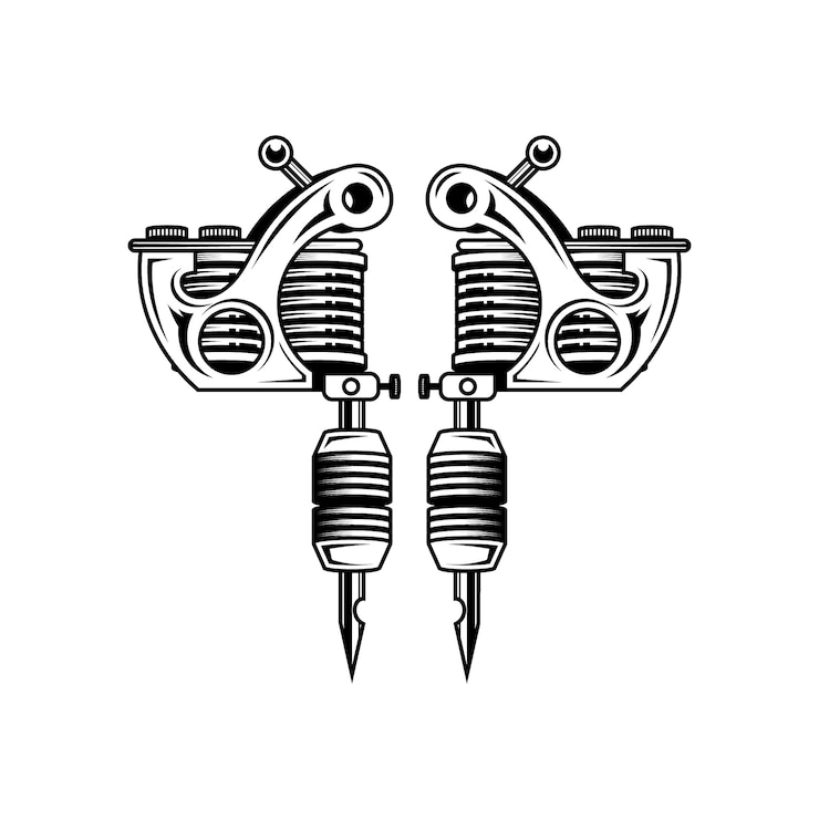 Vector gratuito dibujado a mano ilustración de dibujo de pistola de tatuaje