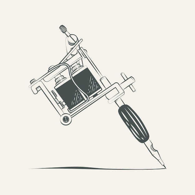 Dibujado a mano ilustración de dibujo de pistola de tatuaje