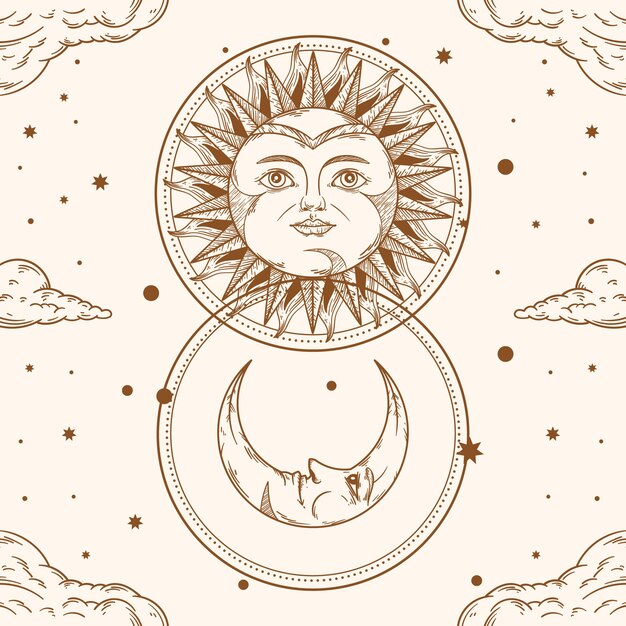 Dibujado a mano ilustración de dibujo de sol y luna