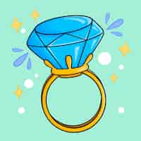 Vector gratuito dibujado a mano ilustración de dibujos animados de anillo de diamantes