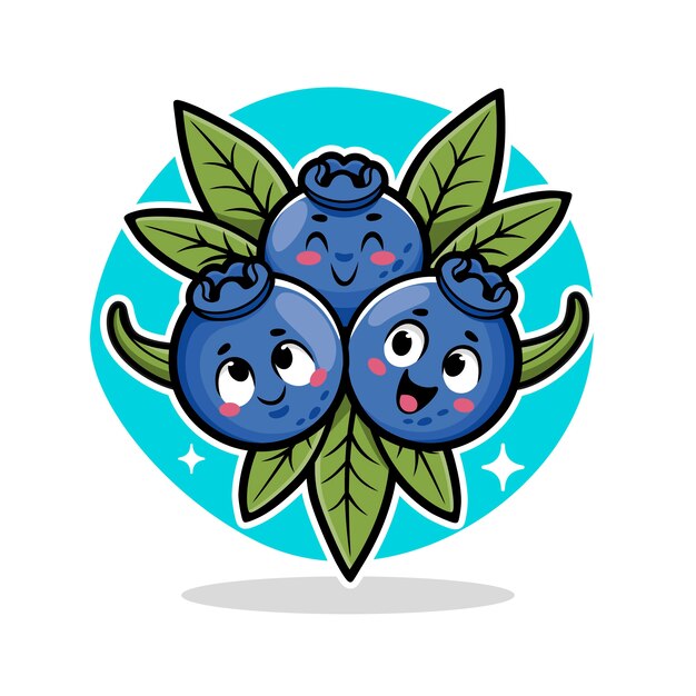 Dibujado a mano ilustración de dibujos animados de arándanos