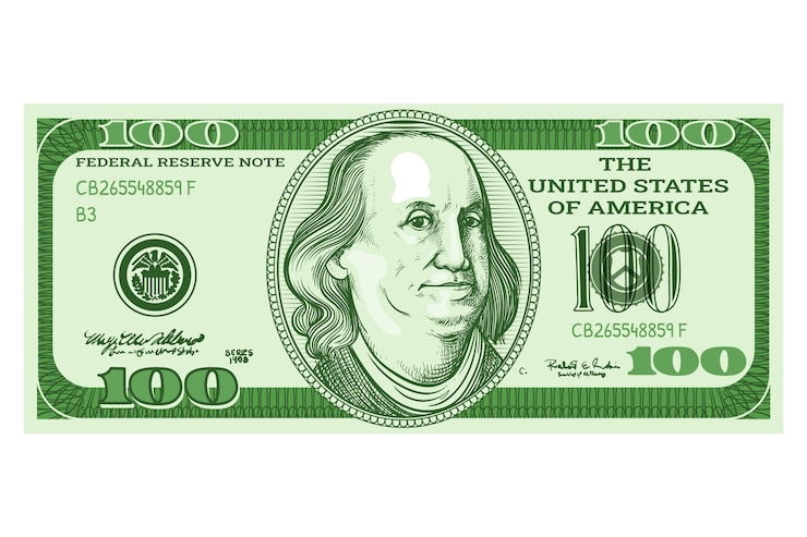 Vector gratuito dibujado a mano ilustración de dibujos animados de billete de 100 dólares