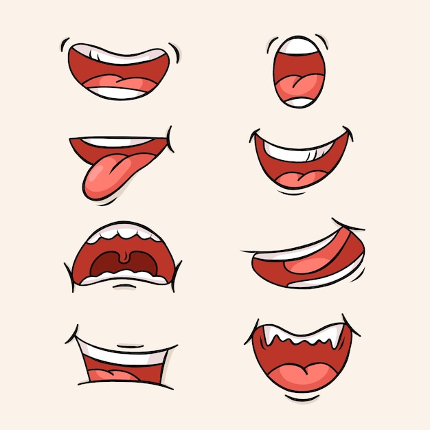 Dibujado a mano ilustración de dibujos animados de boca abierta