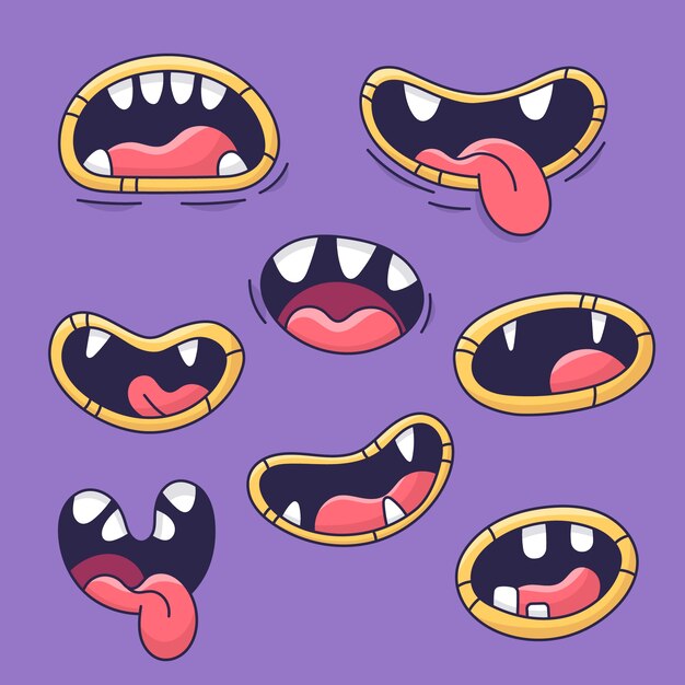 Dibujado a mano ilustración de dibujos animados de boca abierta
