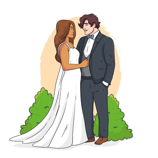 Dibujado a mano ilustración de dibujos animados de boda