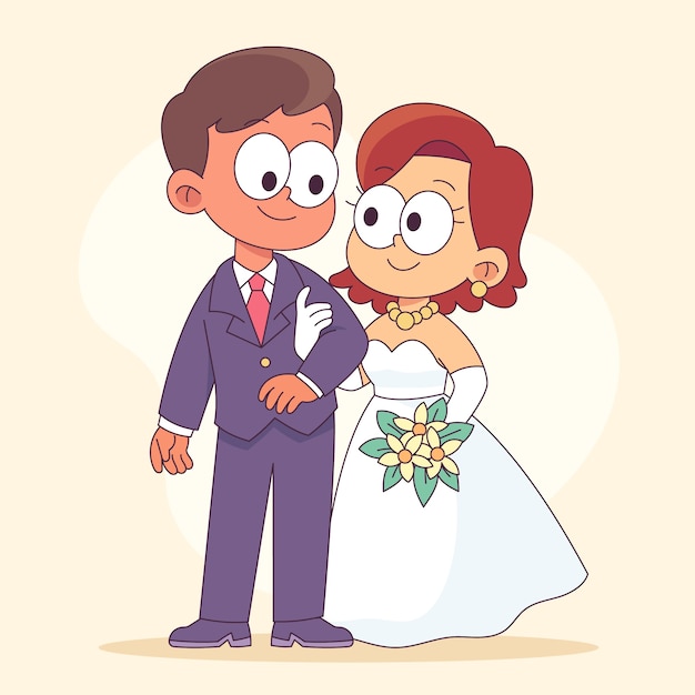 Vector gratuito dibujado a mano ilustración de dibujos animados de boda