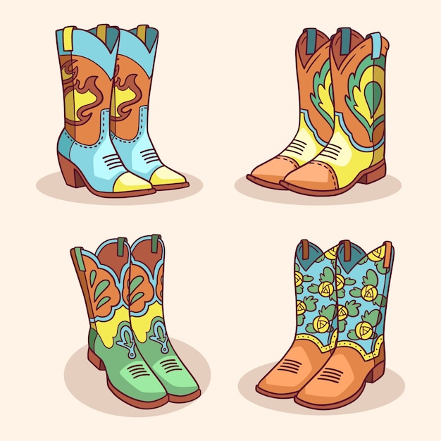 Dibujado a mano ilustración de dibujos animados de botas de vaquera