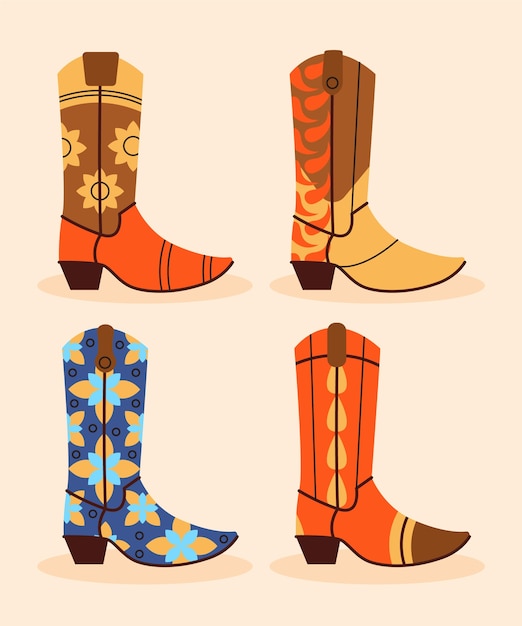 Dibujado a mano ilustración de dibujos animados de botas de vaquera