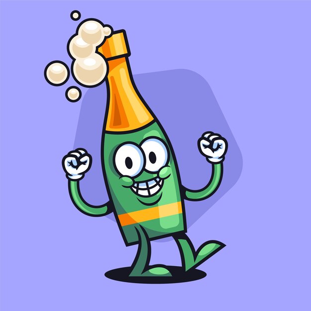 Dibujado a mano ilustración de dibujos animados de botella de champagne