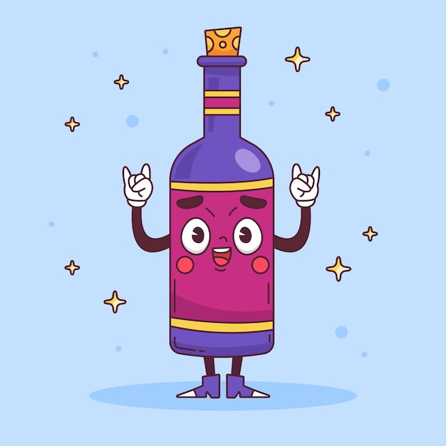 Dibujado a mano ilustración de dibujos animados de botella de vino
