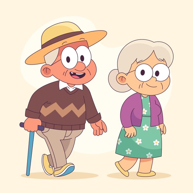 Dibujado a mano ilustración de dibujos animados caminando