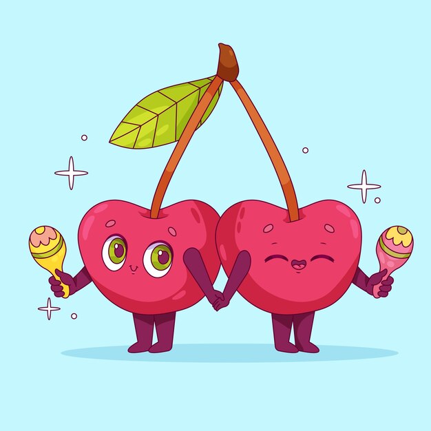 Dibujado a mano ilustración de dibujos animados de cereza
