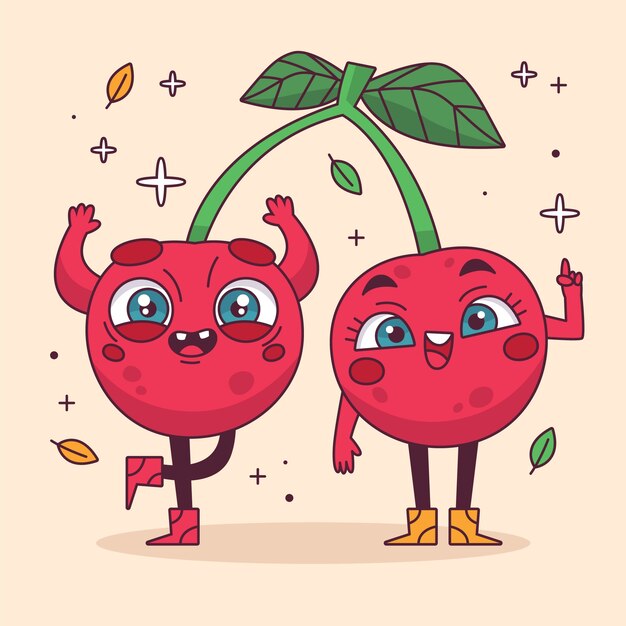 Dibujado a mano ilustración de dibujos animados de cereza