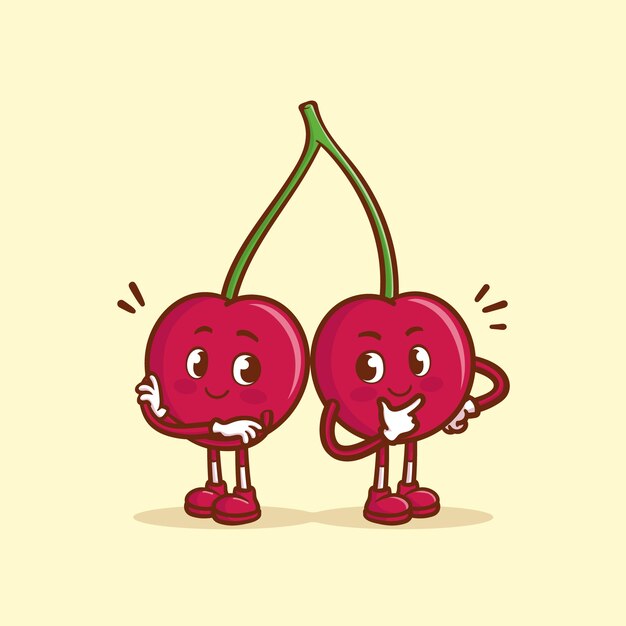 Dibujado a mano ilustración de dibujos animados de cereza