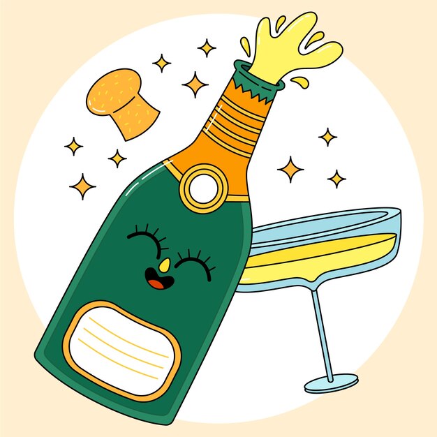 Dibujado a mano ilustración de dibujos animados de champán