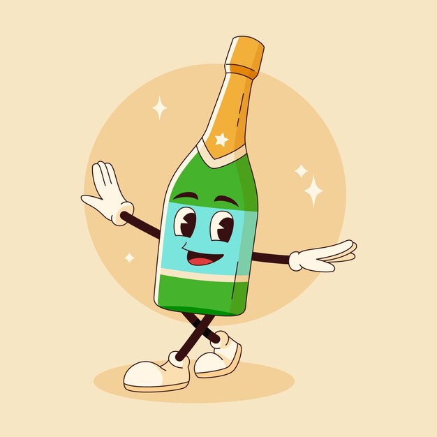 Dibujado a mano ilustración de dibujos animados de champán