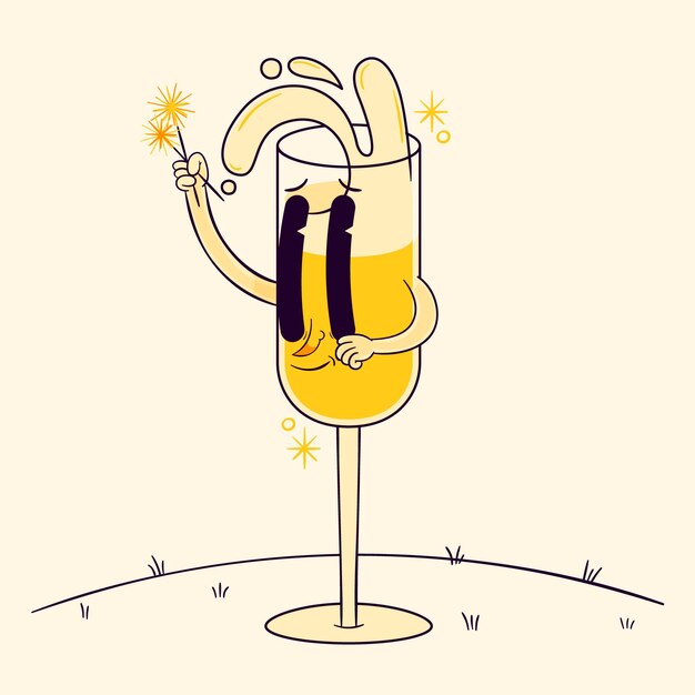 Dibujado a mano ilustración de dibujos animados de champán