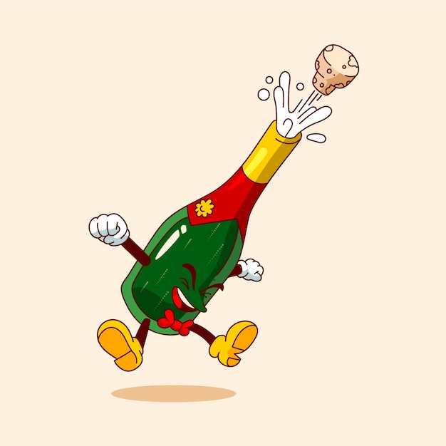 Dibujado a mano ilustración de dibujos animados de champán