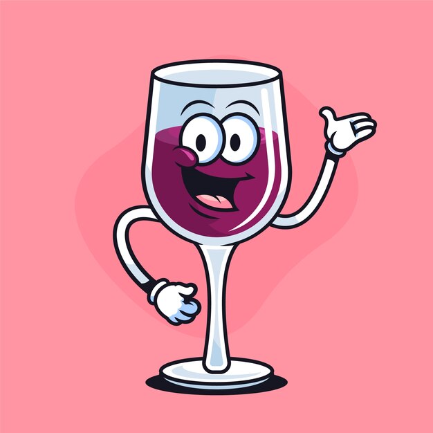 Dibujado a mano ilustración de dibujos animados de copa de vino