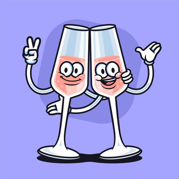 Dibujado a mano ilustración de dibujos animados de copas de champán