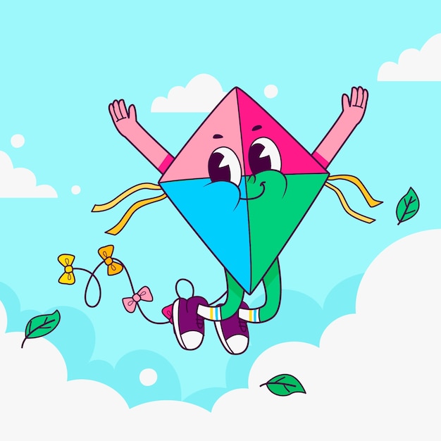Dibujado a mano ilustración de dibujos animados de dibujos animados de cometa