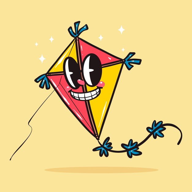 Dibujado a mano ilustración de dibujos animados de dibujos animados de cometa