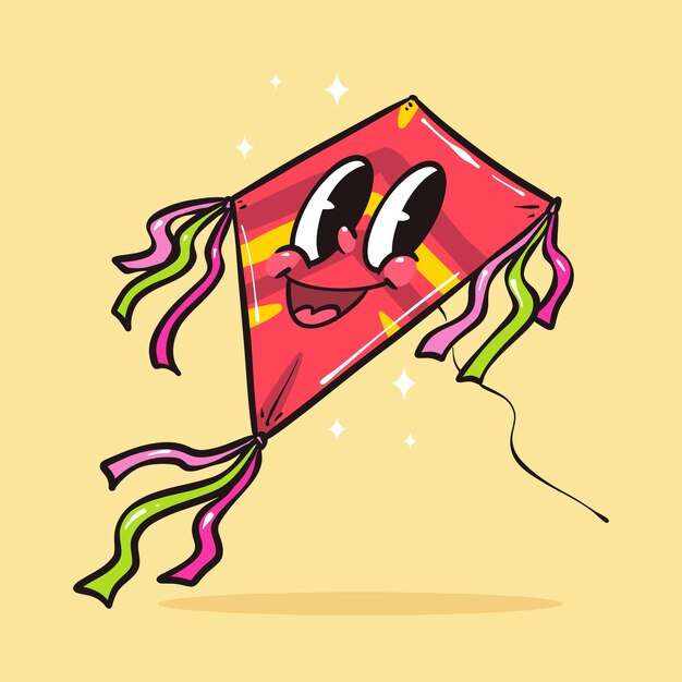 Dibujado a mano ilustración de dibujos animados de dibujos animados de cometa