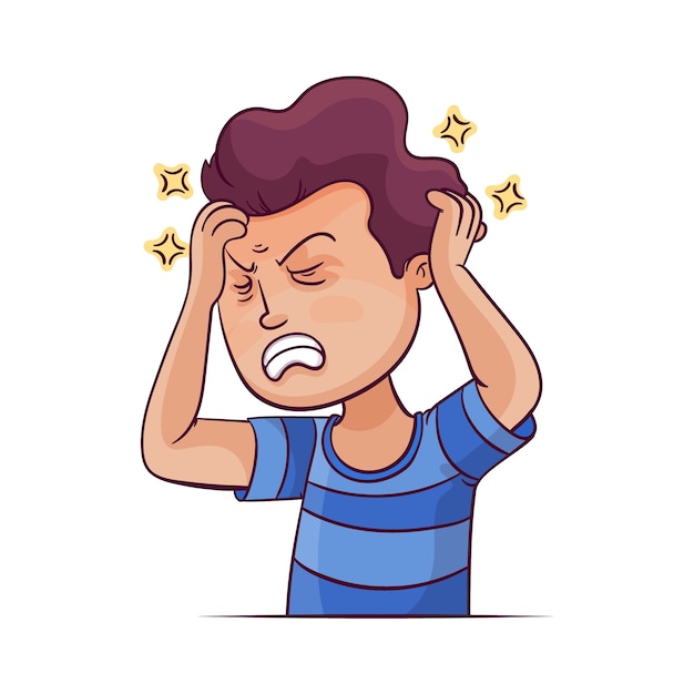 Dibujado a mano ilustración de dibujos animados de dolor de cabeza