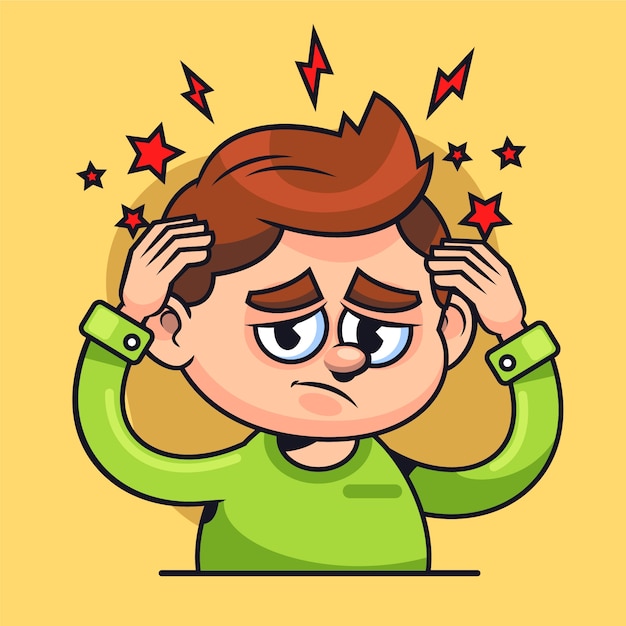 Dibujado a mano ilustración de dibujos animados de dolor de cabeza