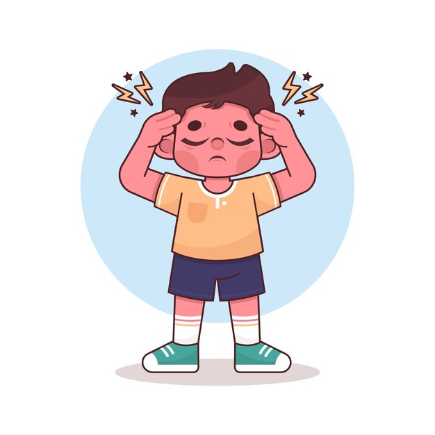 Dibujado a mano ilustración de dibujos animados de dolor de cabeza