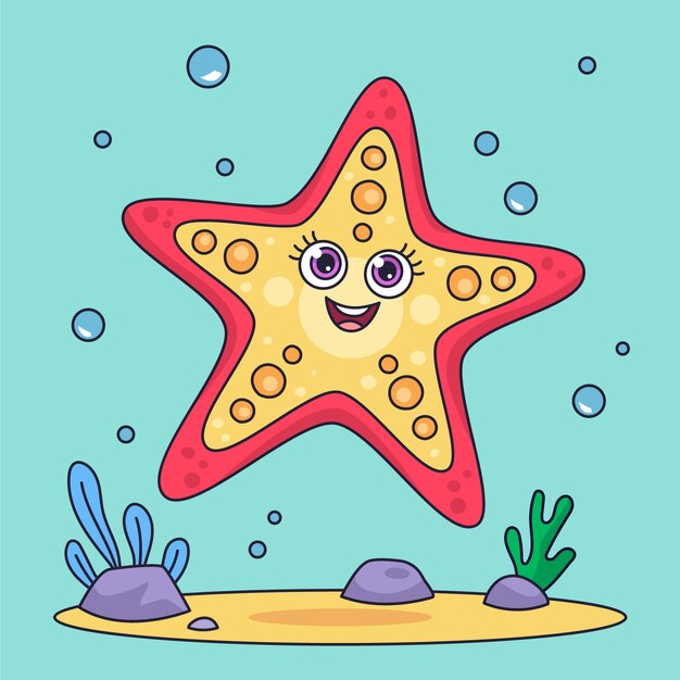Dibujado a mano ilustración de dibujos animados de estrellas de mar