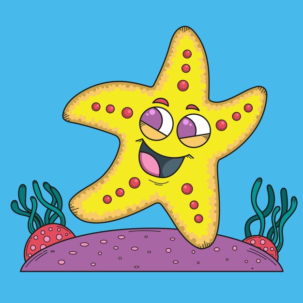 Dibujado a mano ilustración de dibujos animados de estrellas de mar