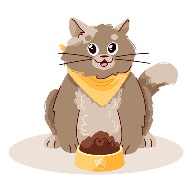 Dibujado a mano ilustración de dibujos animados de gato gordo