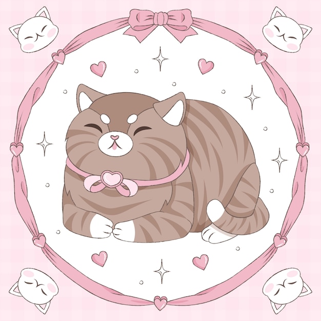 Dibujado a mano ilustración de dibujos animados de gato gordo
