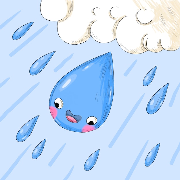 Dibujado a mano ilustración de dibujos animados de gota de agua