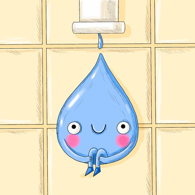 Dibujado a mano ilustración de dibujos animados de gota de agua